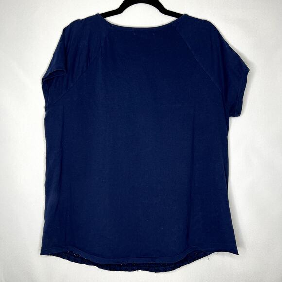 Plus Sized LAUREN RALPH LAUREN Navy Eyelet Short Sleeve Shirt Size - Picture 7 of 8